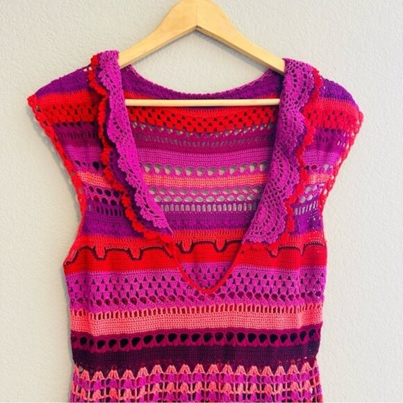 VTG Betsey Johnson Crochet Cover-Up Dress S Boho Y2K Festivalcore Rare Colorful - Picture 5 of 12